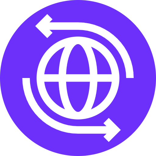 WordPress website migration service icon with globe and transfer arrows representing secure website transfer and migration.
