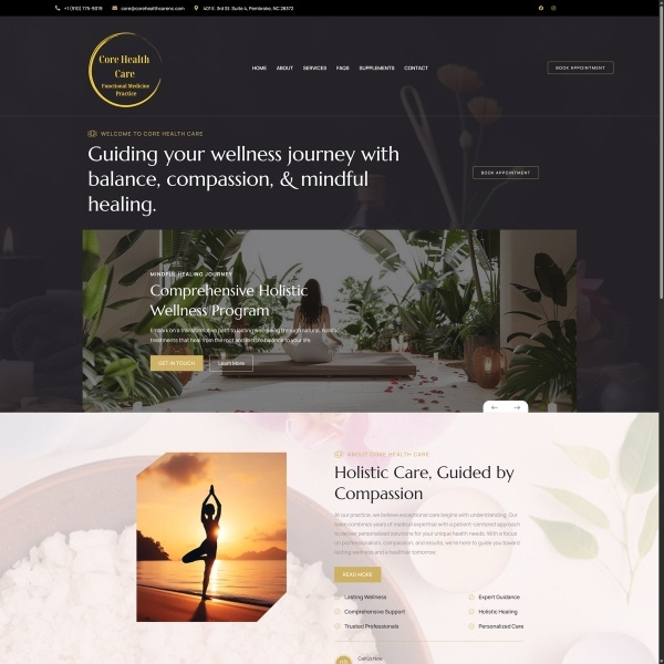 WordPress website built for Core Health Care holistic wellness and functional medicine practice in North Carolina USA