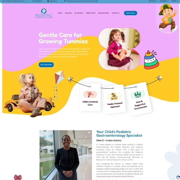 WordPress website built for Pediatric Digestive Care children's gastroenterology clinic in Texas USA