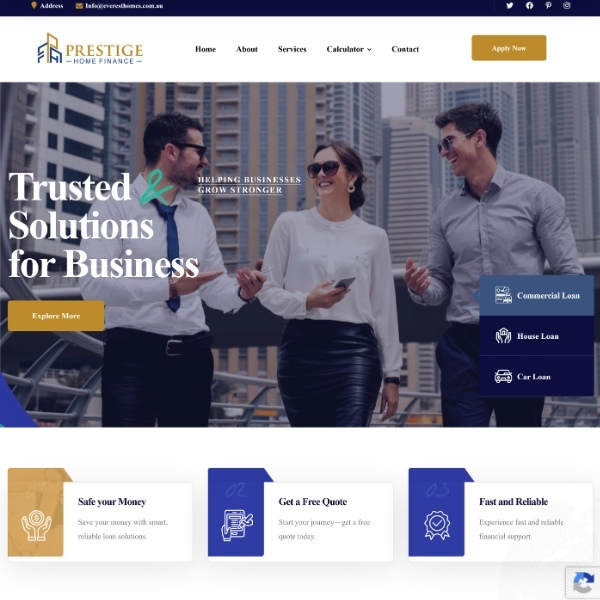 WordPress website developed for Prestige Home Finance Australia offering commercial home and car loans